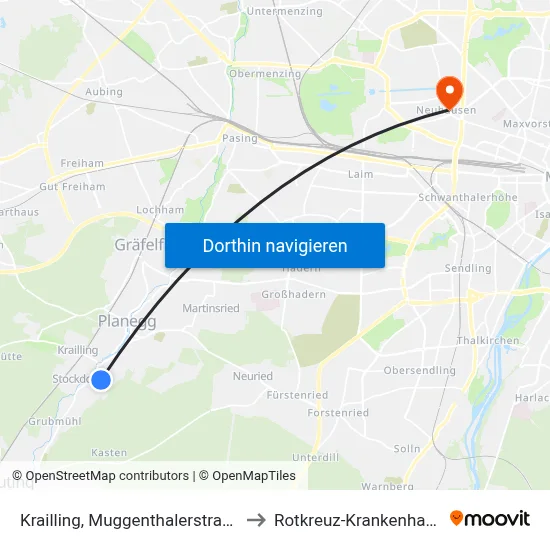 Krailling, Muggenthalerstraße to Rotkreuz-Krankenhaus map