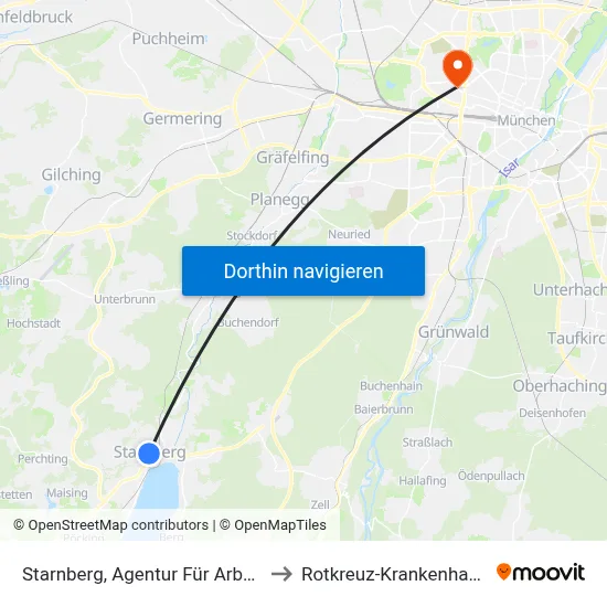 Starnberg, Agentur Für Arbeit to Rotkreuz-Krankenhaus map