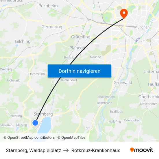 Starnberg, Waldspielplatz to Rotkreuz-Krankenhaus map