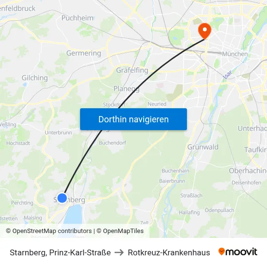 Starnberg, Prinz-Karl-Straße to Rotkreuz-Krankenhaus map