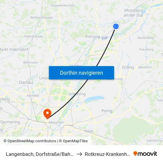 Langenbach, Dorfstraße/Bahnhof to Rotkreuz-Krankenhaus map