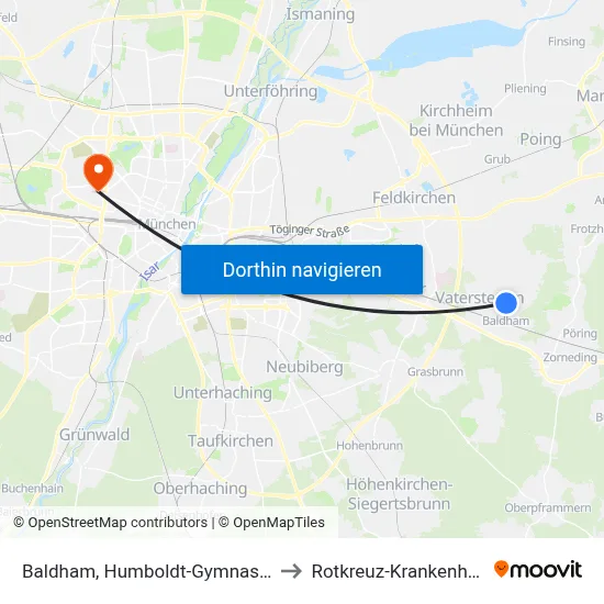 Baldham, Humboldt-Gymnasium to Rotkreuz-Krankenhaus map