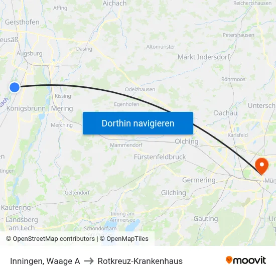 Inningen, Waage A to Rotkreuz-Krankenhaus map