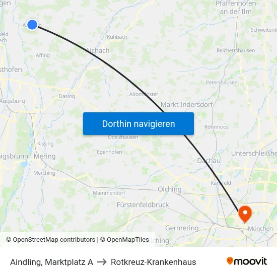 Aindling, Marktplatz A to Rotkreuz-Krankenhaus map