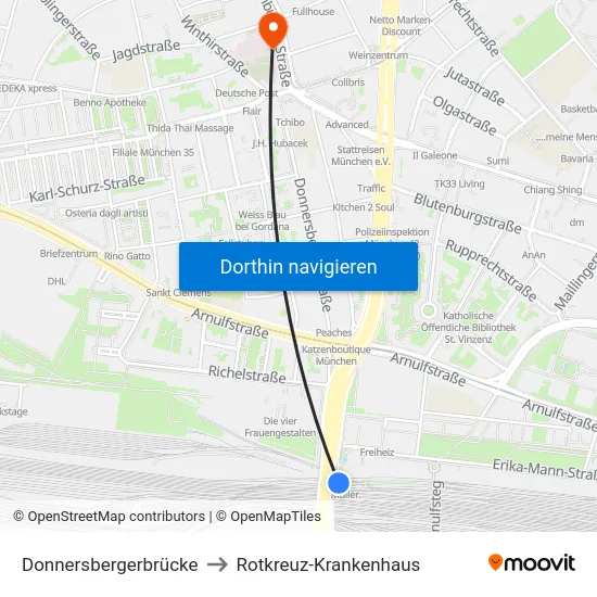 Donnersbergerbrücke to Rotkreuz-Krankenhaus map