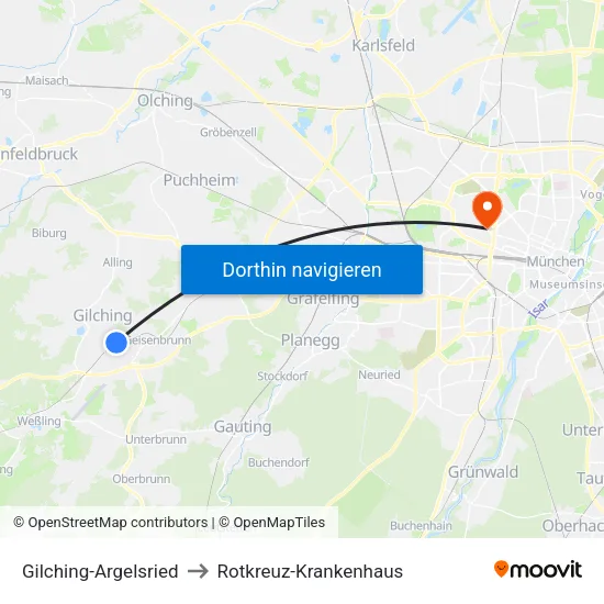 Gilching-Argelsried to Rotkreuz-Krankenhaus map