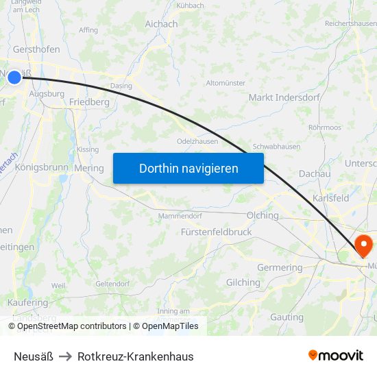 Neusäß to Rotkreuz-Krankenhaus map