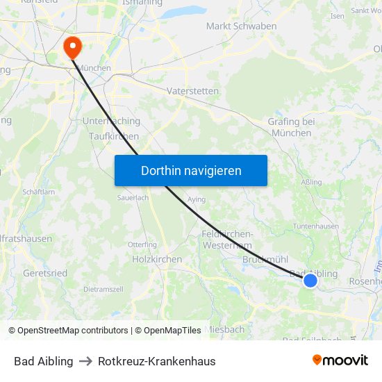 Bad Aibling to Rotkreuz-Krankenhaus map