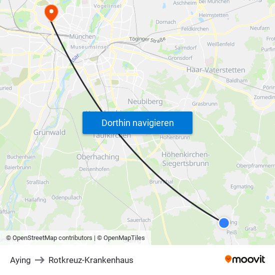 Aying to Rotkreuz-Krankenhaus map