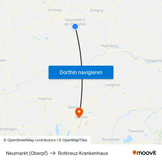 Neumarkt (Oberpf) to Rotkreuz-Krankenhaus map