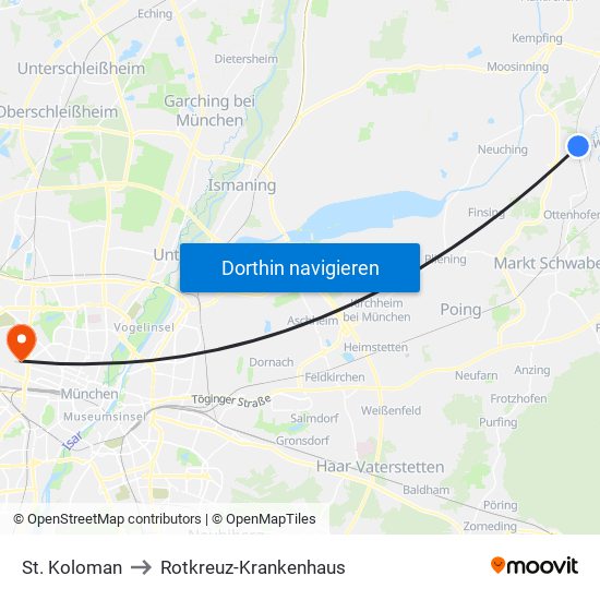 St. Koloman to Rotkreuz-Krankenhaus map