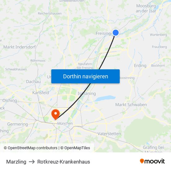 Marzling to Rotkreuz-Krankenhaus map