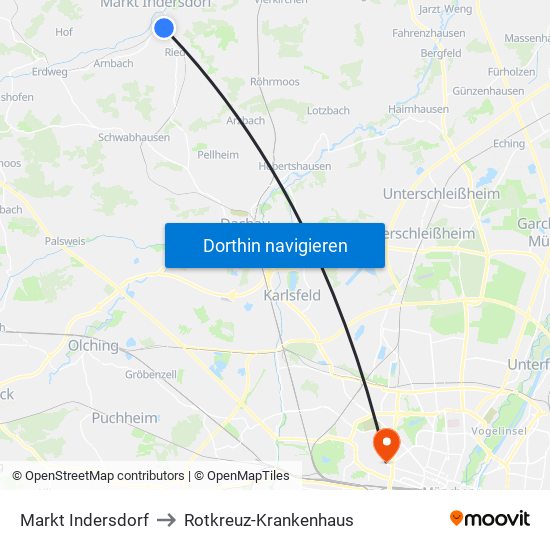 Markt Indersdorf to Rotkreuz-Krankenhaus map
