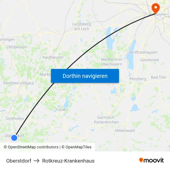 Oberstdorf to Rotkreuz-Krankenhaus map