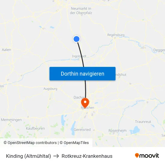Kinding (Altmühltal) to Rotkreuz-Krankenhaus map