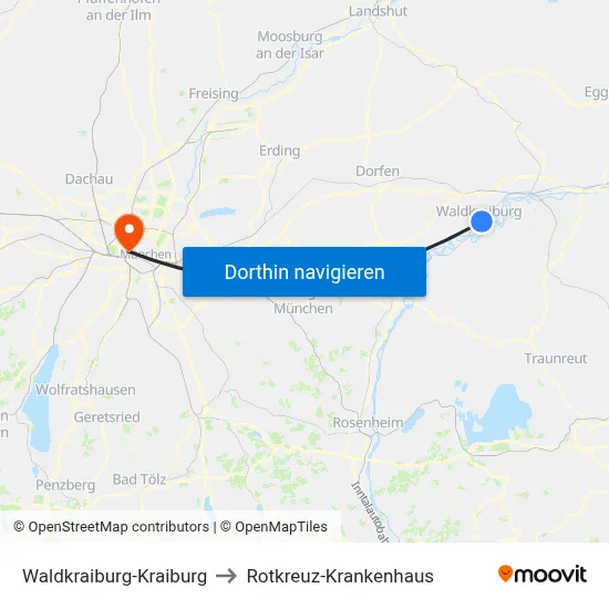 Waldkraiburg-Kraiburg to Rotkreuz-Krankenhaus map