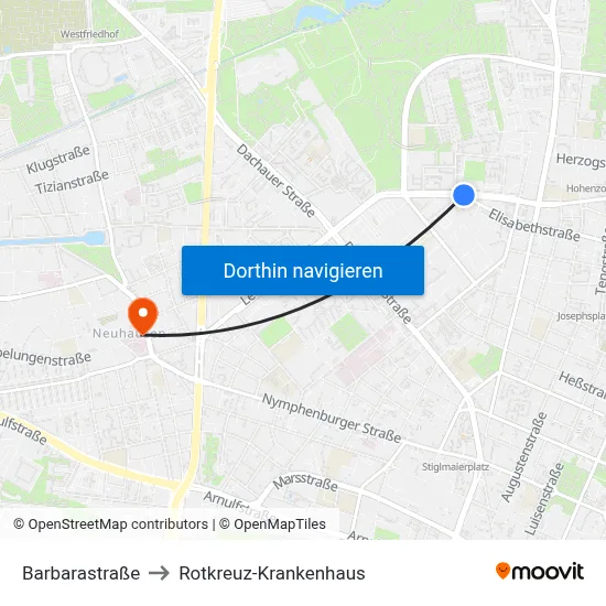 Barbarastraße to Rotkreuz-Krankenhaus map