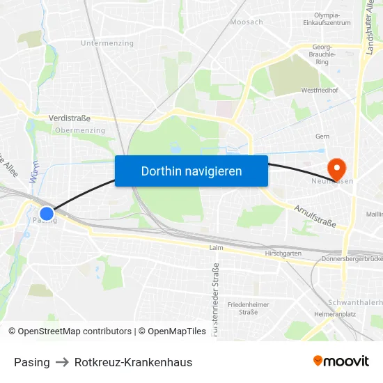 Pasing to Rotkreuz-Krankenhaus map