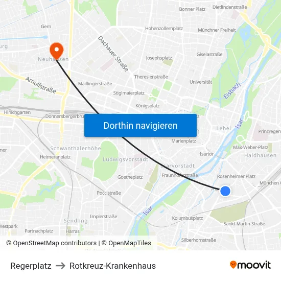 Regerplatz to Rotkreuz-Krankenhaus map