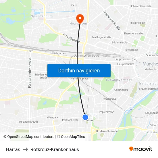 Harras to Rotkreuz-Krankenhaus map