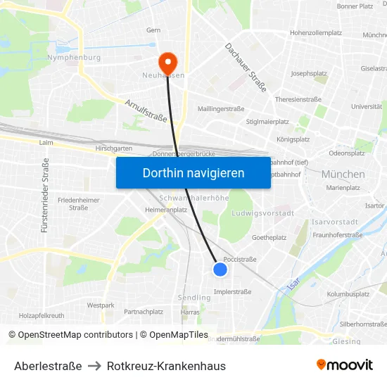 Aberlestraße to Rotkreuz-Krankenhaus map