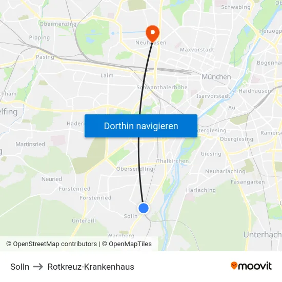 Solln to Rotkreuz-Krankenhaus map