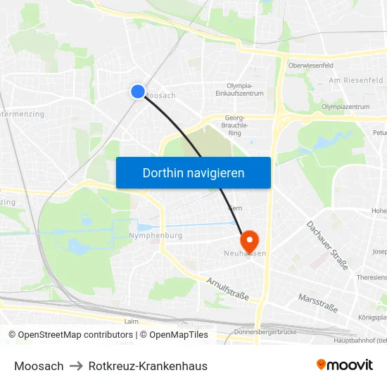 Moosach to Rotkreuz-Krankenhaus map