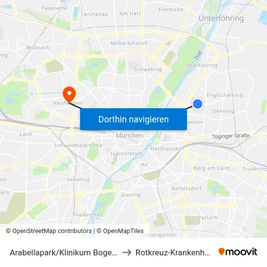 Arabellapark/Klinikum Bogenh. to Rotkreuz-Krankenhaus map