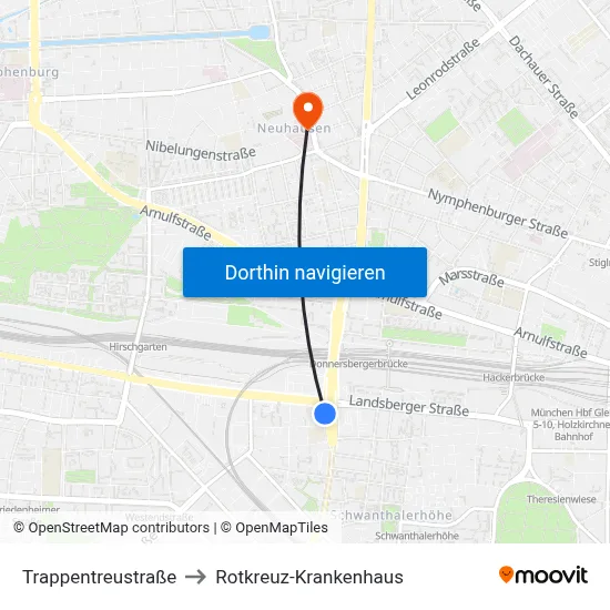 Trappentreustraße to Rotkreuz-Krankenhaus map