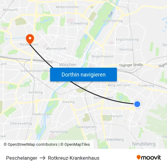 Peschelanger to Rotkreuz-Krankenhaus map