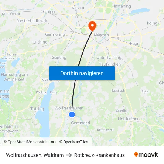Wolfratshausen, Waldram to Rotkreuz-Krankenhaus map