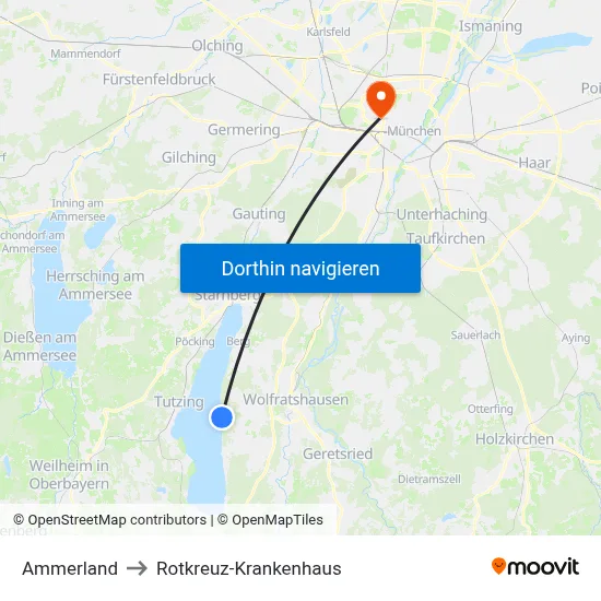 Ammerland to Rotkreuz-Krankenhaus map