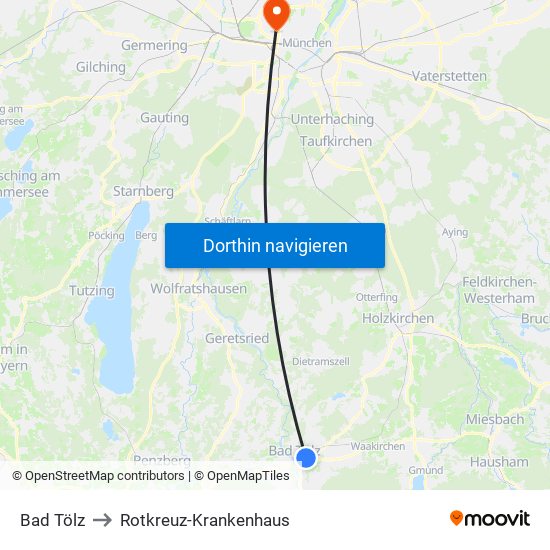 Bad Tölz to Rotkreuz-Krankenhaus map