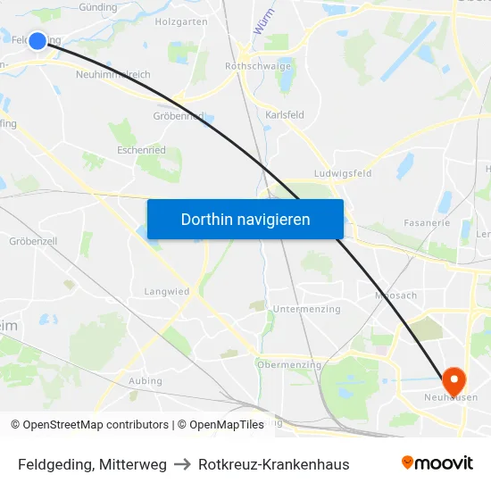 Feldgeding, Mitterweg to Rotkreuz-Krankenhaus map
