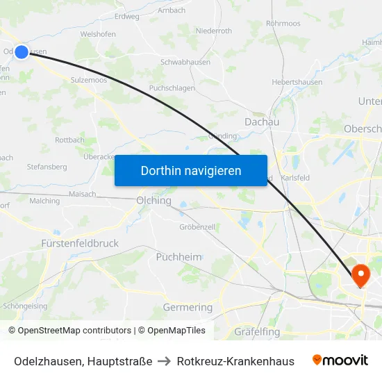 Odelzhausen, Hauptstraße to Rotkreuz-Krankenhaus map