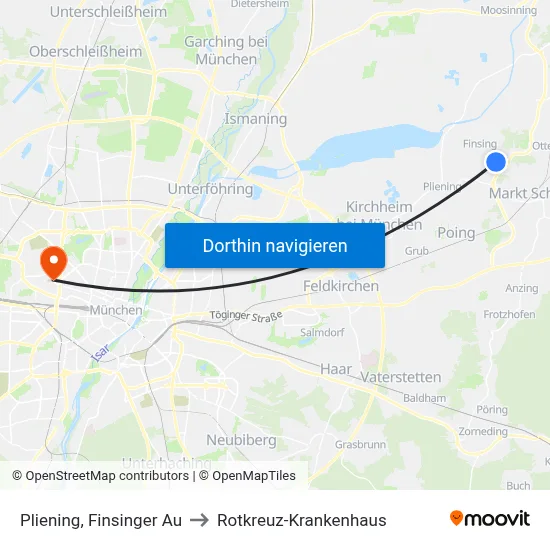 Pliening, Finsinger Au to Rotkreuz-Krankenhaus map