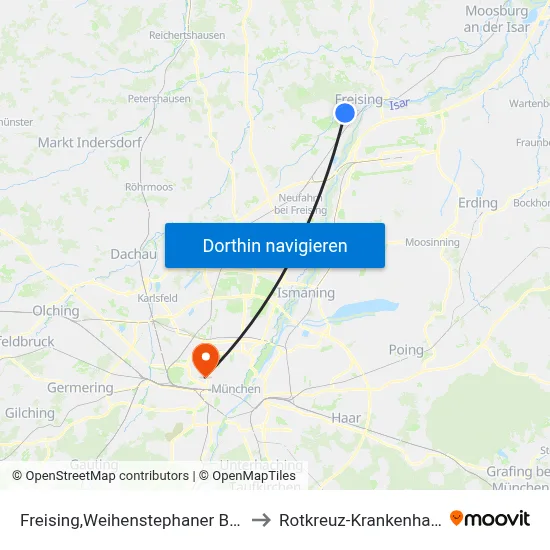 Freising,Weihenstephaner Berg to Rotkreuz-Krankenhaus map
