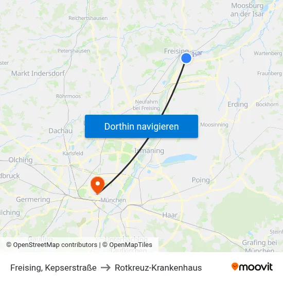 Freising, Kepserstraße to Rotkreuz-Krankenhaus map