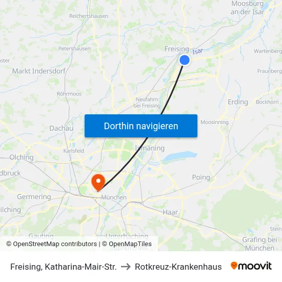 Freising, Katharina-Mair-Str. to Rotkreuz-Krankenhaus map