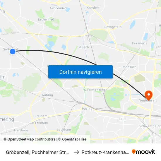 Gröbenzell, Puchheimer Straße to Rotkreuz-Krankenhaus map