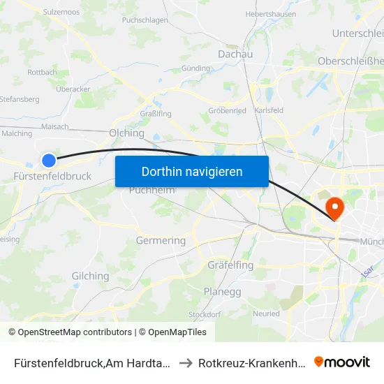 Fürstenfeldbruck,Am Hardtanger to Rotkreuz-Krankenhaus map