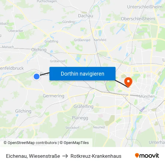 Eichenau, Wiesenstraße to Rotkreuz-Krankenhaus map