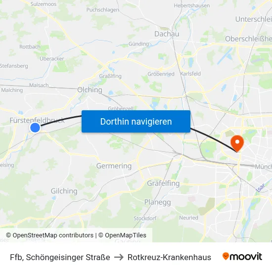 Ffb, Schöngeisinger Straße to Rotkreuz-Krankenhaus map