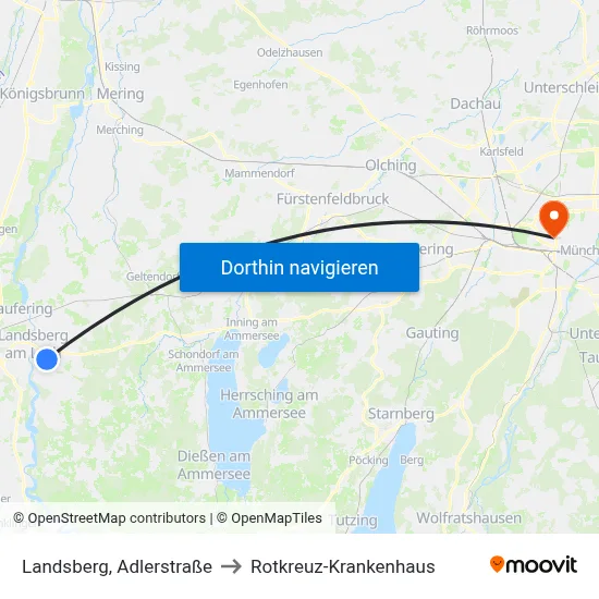 Landsberg, Adlerstraße to Rotkreuz-Krankenhaus map