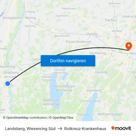 Landsberg, Wiesenring Süd to Rotkreuz-Krankenhaus map