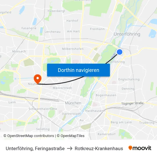 Unterföhring, Feringastraße to Rotkreuz-Krankenhaus map