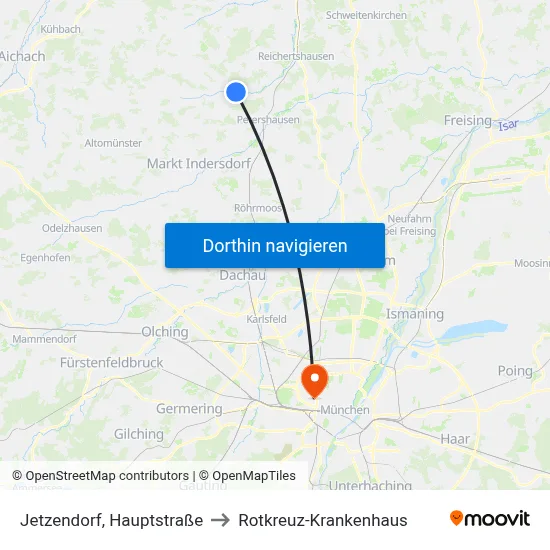 Jetzendorf, Hauptstraße to Rotkreuz-Krankenhaus map