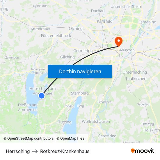 Herrsching to Rotkreuz-Krankenhaus map