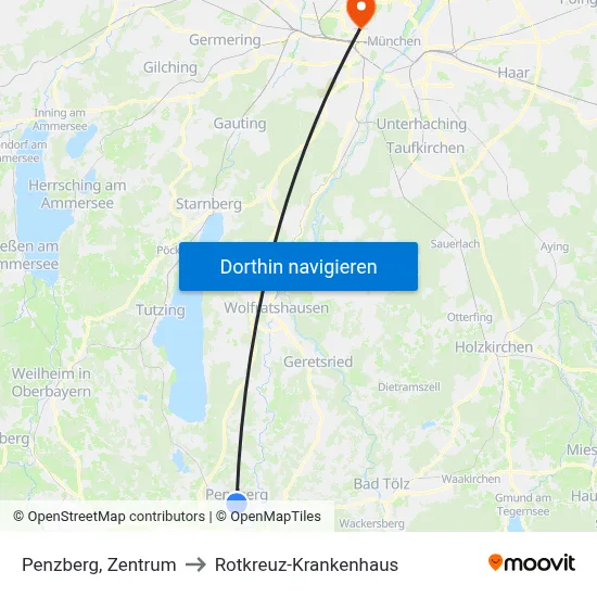 Penzberg, Zentrum to Rotkreuz-Krankenhaus map