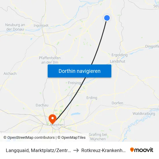 Langquaid, Marktplatz/Zentrum to Rotkreuz-Krankenhaus map